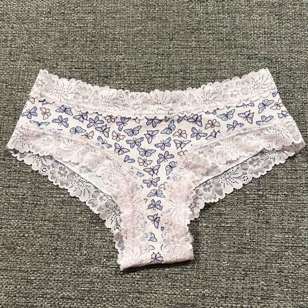 PINK Victoria’s Secret Lace Trim Butterfly Print Cheeky Panty